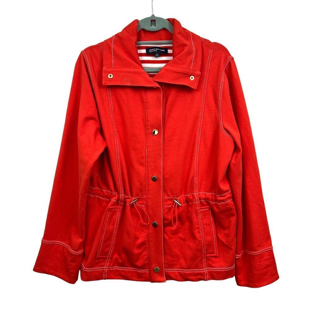 Jones New York Signature Parka Jacket Stretch Toggle Pockets Orange Women Sz XL*